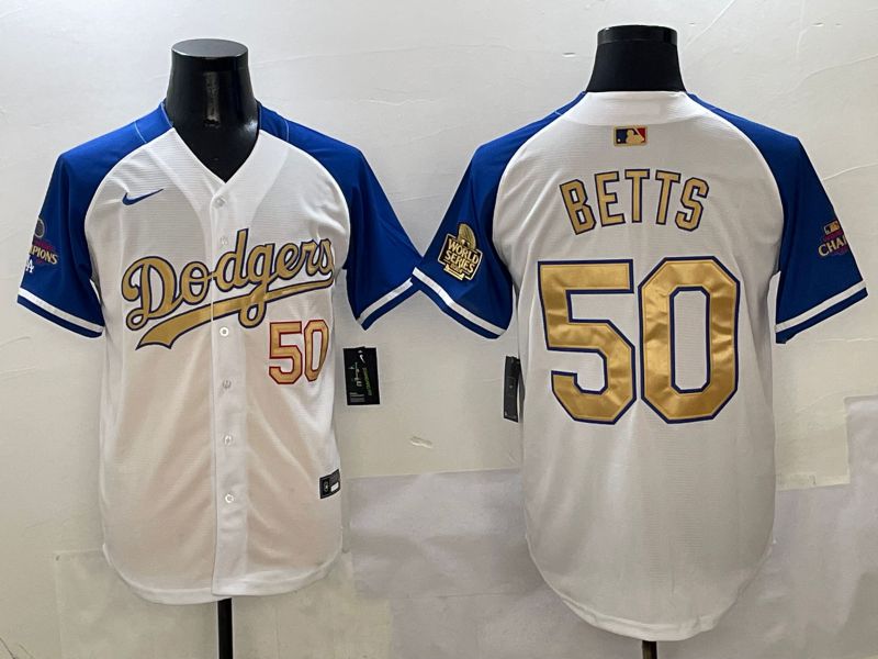 Men Los Angeles Dodgers #50 Betts White Blue Game Nike 2025 MLB Jersey style 7->los angeles dodgers->MLB Jersey